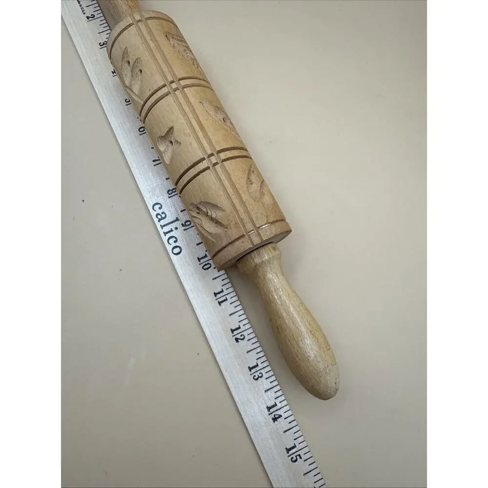 Vintage Wooden Rustic German Rolling Pin Bees Butterfly